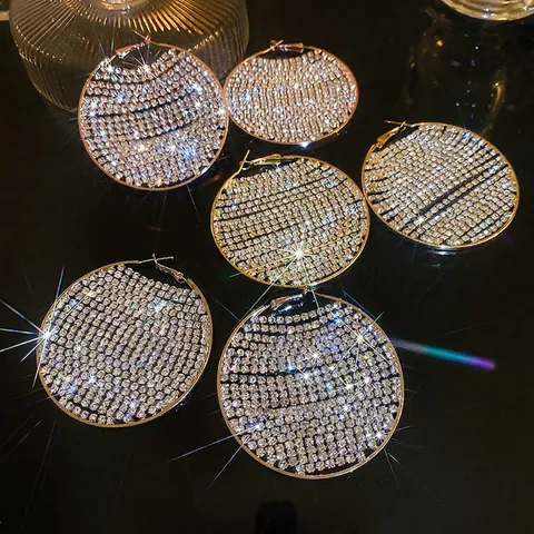 Oversized Geometrische Ronde Hoop Oorbellen Met 925 Sterling Zilveren Oorsteker Pavé Glinsterende Steentjes Luxe Party