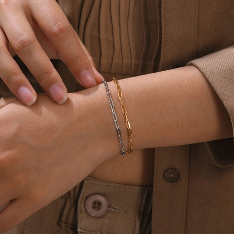 Minimalist Paperclip Link Chain Necklace And Bracelet Stainless Steel Adjustable Lobster Clasp Jewelry For Women