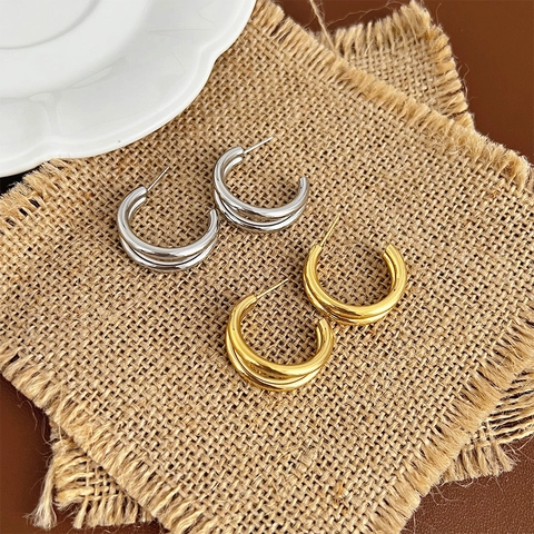 Orecchini A Cerchio A Forma Di C A Doppio Strato Geometrici In Acciaio Inossidabile Minimalisti Per Donna Stile Moderno