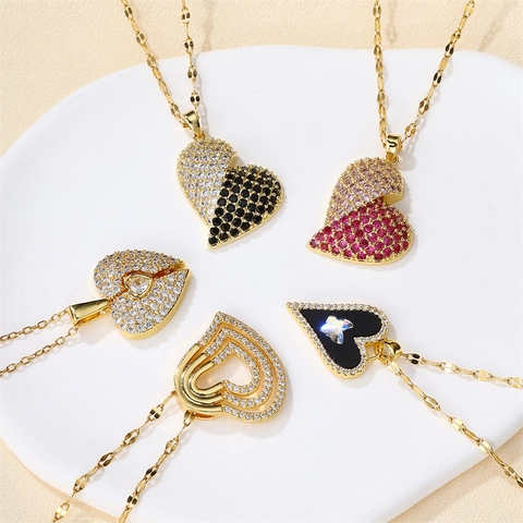Fashion Stainless Steel Heart Pendant Necklace For Women Gold Plated Rhinestone Butterfly Layered Choker Jewelry Gift