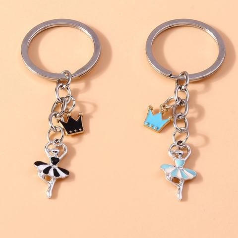 Porte-clés Créatif de Danseuse de Ballet avec Couronne en Alliage de Zinc Pendentif de Sac pour Femmes Filles Ornement de Sac