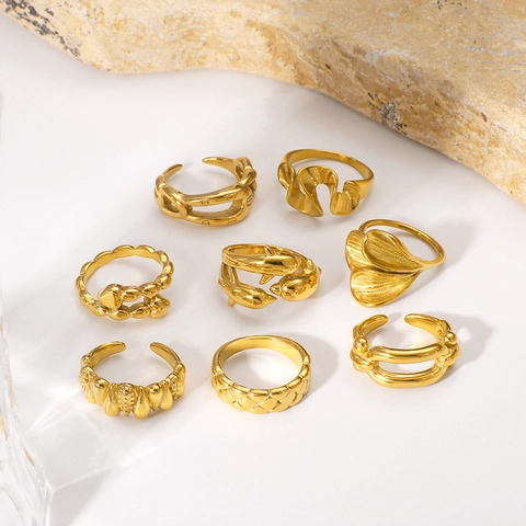Geometric Chunky Rings Gold Plated Stainless Steel Waterproof Hypoallergenic Irregular INS Style For Women