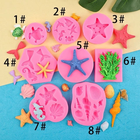 Silicone Molds For Fondant Cake Decoration Ocean Series Seahorse Starfish Sea Turtle Shell Coral DIY Chocolate Baking