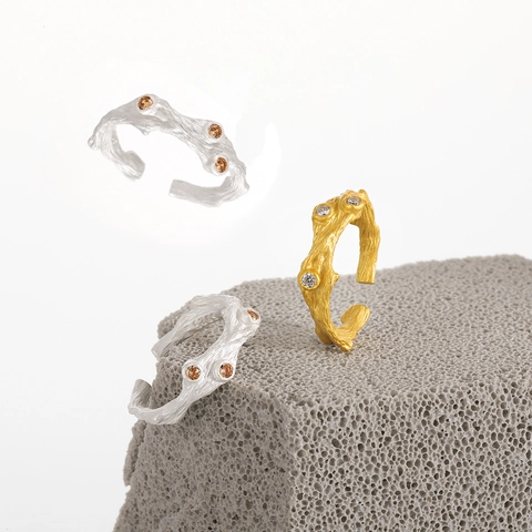 925 Sterling Zilver Onregelmatige Textuur Zirconia Open Ring Tak Ontwerp Verstelbare Bandring Voor Vrouwen Sieraden