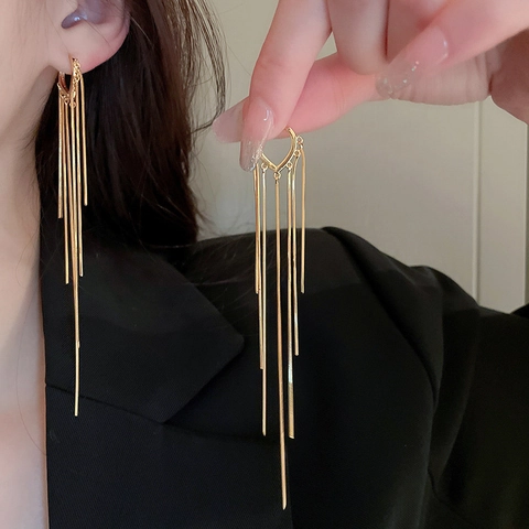 Heart Shape Long Tassel Drop Earrings Copper Gold Plated With Silver Earring Post Niche Style Fashion For Women
