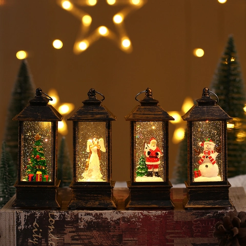 Christmas Decorative Lantern Vintage LED Night Light Ornament Santa Snowman Plastic Micro Landscape Holiday Desktop Decor
