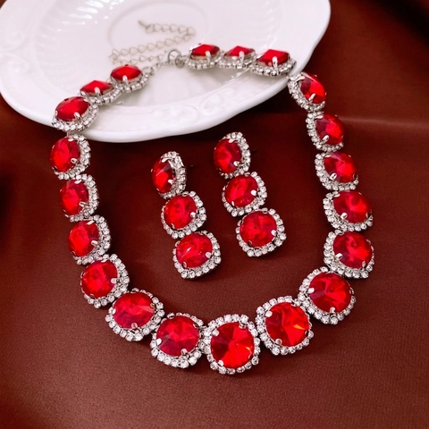 Set Di Gioielli Collana E Orecchini Con Ciondolo Tondo Vintage Strass Lega Per Donne Accessorio Da Festa Stile Corte Retrò
