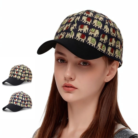 Casquette De Baseball En Polyester À Imprimé Éléphant Style Ethnique Pour Hommes Femmes Boucle Métallique Réglable Protection Solaire Visière Courbée
