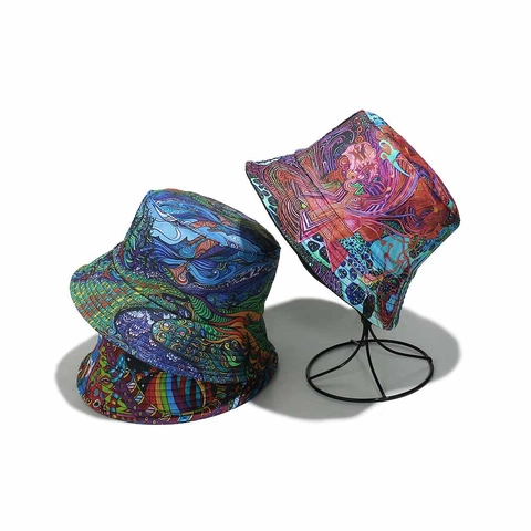Bob Graffiti Psychédélique Polyester Protection Solaire Été Plage Hip Hop Streetwear Pour Hommes Chapeau Extérieur Respirant