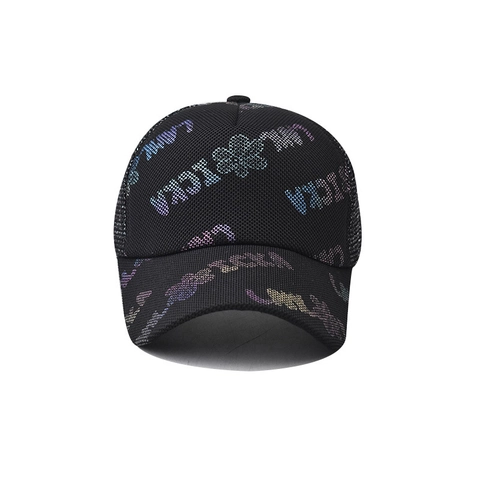 Cappello Trucker In Rete Con Paillettes Traspirante Motivo Floreale Lettere Cotone Baseball Regolabile Protezione Solare Moda