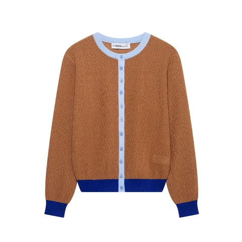 Cárdigan De Punto Para Mujer Bloque De Color Cuello Redondo Manga Larga Ribete Contrastado Botones Informal Poliéster