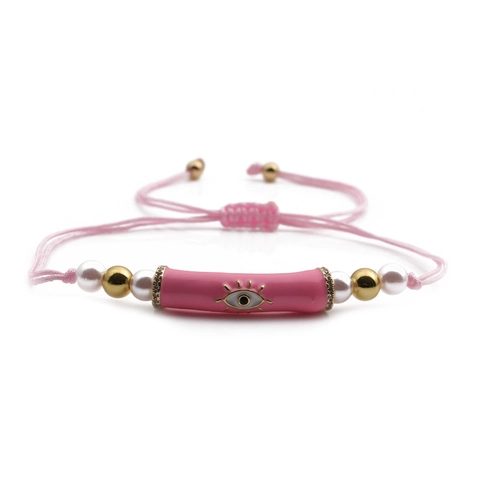 Evil Eye Charm Bracelet Copper Beads Enamel Faux Artificial Pearl Braided Rope Adjustable Handmade Fashion Jewelry Women