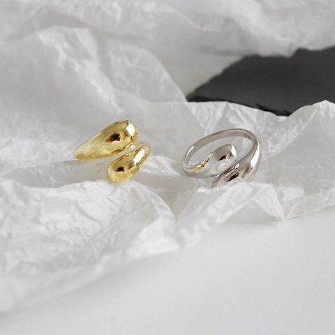 Minimalistische 925 Sterling Zilveren Vergulde Open Ring Dames Glad Waterdruppel Verstelbaar Chic Vingersieraad