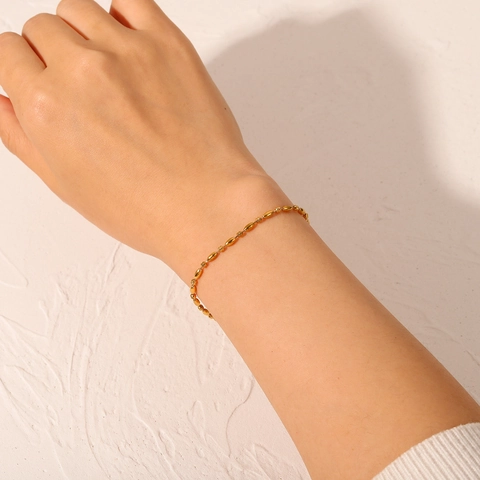 Pulsera De Acero Inoxidable Para Mujer Chapado En Oro De 18K Cadena De Cuentas Ovaladas Elegante Estilo Ins