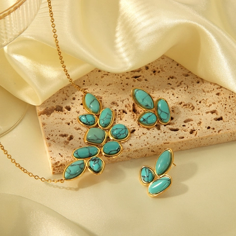 Türkis Edelstahl Halskette Und Ohrringe Vintage Bohemian Wassertropfen Schmuck Für Frauen Luxus