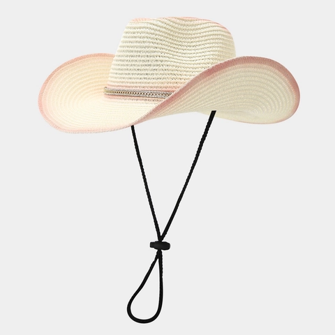 Retro Western Papier Stroh Cowboyhut Mit Gradientem Rand Strass Dekor Verstellbares Windseil Sommer Sonnenhut Damen