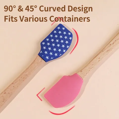 Silicone Spatula With Wooden Handle Food Grade Cream Scraper Butter Spreader For Kitchen Baking Christmas Fruit Patterns