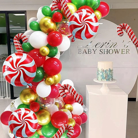 Christmas Balloon Garland Arch Kit Latex Aluminum Foil Candy Cane Santa Clause Star Holiday Party Decor Assembly Accessories