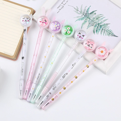 Stylos Gel À Sables Mouvants Dessin Animé Plastique Paillettes Liquides Pointe Aiguille Stylos Écriture Esthétiques