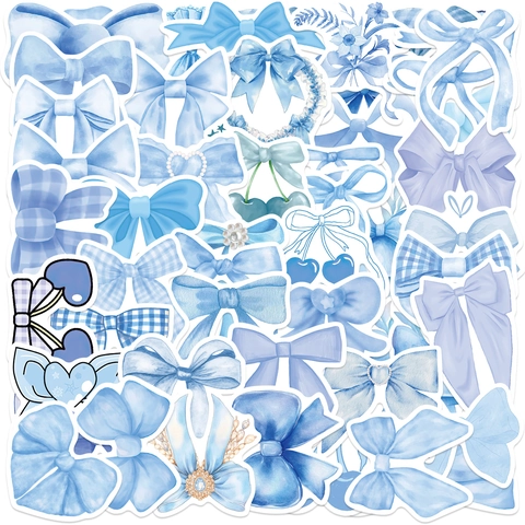 Pegatinas Decorativas De Lazo Azul De PVC Impermeable Estilo Acuarela Dibujos Animados Para Teléfono Botella De Agua DIY