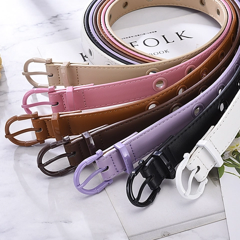 Cinturón De Cuero PU Para Mujer Con Ojales Metálicos Grommet Correa De Cintura Fina Estilo JK Harajuku Color Caramelo Para Vestidos Jeans