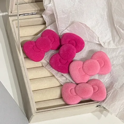 Pinza Para El Pelo Con Lazo Flocado Rosa Dulce Clip Lateral Para Flequillo Horquilla Linda Tocado Otoño Invierno Para Mujeres Niñas