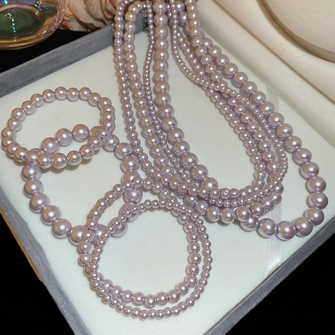 Lavendel Kunstperlen Halskette Elegante Einfache Schlüsselbeinkette Modeschmuck Für Damen Verstellbar