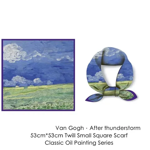 Artistic Impressionist Oil Painting Pattern Satin Square Scarf Elegant Decorative Neck Kerchief For Women Fashion Accessories