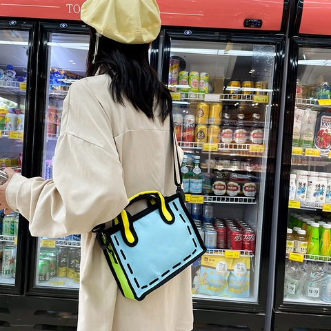 Nylon Cartoon Stil Umhängetasche Comic Design Handtasche Kontrastfarbe Japanische Streetwear Tote Für Frauen Mädchen