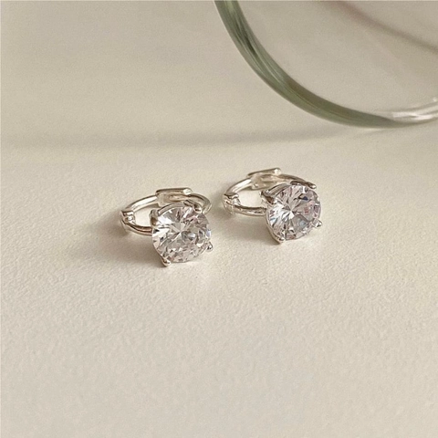 925 Sterling Silber Creolen Ohrringe Mit Vier Klauen Runder Zirkon Geometrischer Minimalistischer Koreanischer Stil