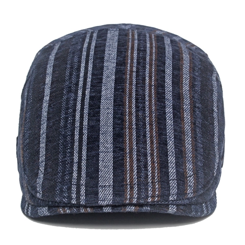 Heren Gestreepte Platte Pet 100% Katoen Verstelbare Britse Retro Warme Newsboy Ivy Hoed Winter