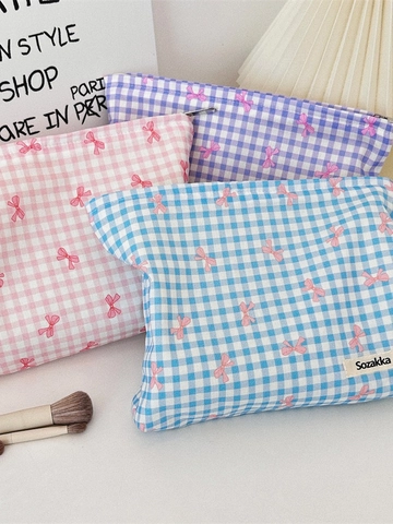Makeup Bag Canvas Cotton Travel Organizer Pouch Zipper Closure Floral Bow Plaid Paisley Polka Dot For Women