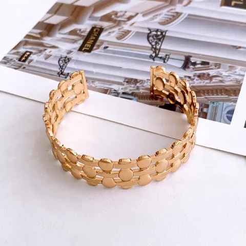 Cuff Bracelet Hollow Geometric Three Layer Oval Disc Metal Bangle Adjustable Modern Trendy Accessory For Women