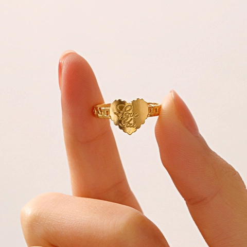 Anillo Abierto Corazón Acero Inoxidable Grabado Love You Ajustable Diseño Cadena Joyería Moda Minimalista Para Mujeres
