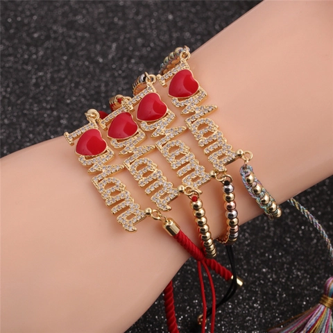 Verstellbares Armband Kupfer Mikroeingelegte Zirkonia MAMA Herz Handgefertigter Seilschmuck Muttertagsgeschenk Damen