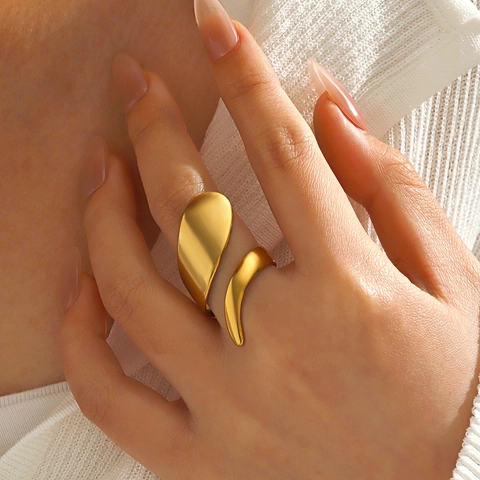 Exaggerated Geometric Irregular Spiral Ring 18K Gold Plated Stainless Steel Open Adjustable Fashion Jewelry Women