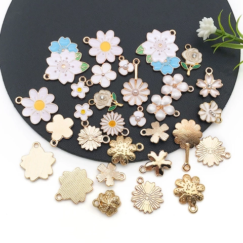 Flower Charms Alloy Enamel Pendants DIY Jewelry Making Floral Sakura Daisy Rose Shape Decoration