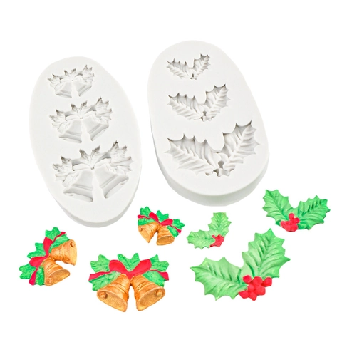 Christmas Silicone Molds Holly Leaf Berry Bell Bow For DIY Fondant Cake Decorating Chocolate Baking Clay Craft Novelty
