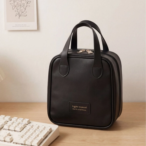 Borsa Per Cosmetici In Pelle PU Grande Capacità Impermeabile Portatile Forma Conchiglia Organizzatore Trucco Cinghia Scomparti