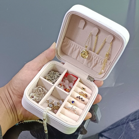 Joyero Portátil de Material Compuesto Organizador Cuadrado de Viaje para Pendientes Anillos Collares Con Cierre de Cremallera