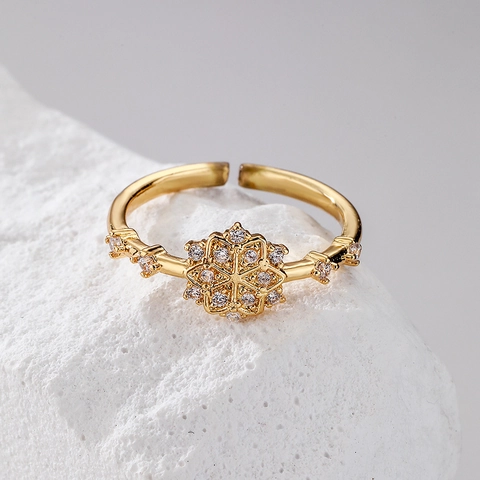 Adjustable Copper Rings For Women Gold Plated Cubic Zirconia Flower Geometric Crown Fashion Jewelry