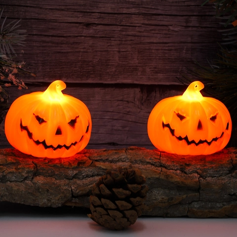 Halloween Pumpkin Lantern LED Night Light Plastic Battery Operated Party Decor Tabletop Jack-O-Lantern Ornament Novelty