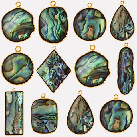 Natural Abalone Shell Geometric Pendant Iridescent Irregular 304 Stainless Steel 18K Gold Plated Boho Jewelry Women