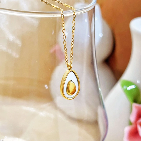 Avocado Anhänger Halskette Titanstahl Vergoldet Muschel Einlage Zierlicher Süßer Clavicle Kette Schmuck Für Frauen
