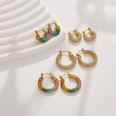 Vergoldete Edelstahl Creolen Mit Bunten Strasssteinen Und Weißen Kristallen Retro Luxus Schmuck Für Damen