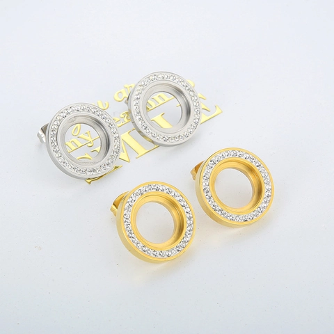 Orecchini A Lobo Tondi Geometrici Cavi In Acciaio Inossidabile Con Strass Moda Trendy Per Donna