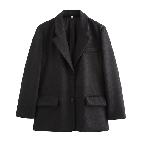 Chaqueta Blazer de Mujer Casual Oversize Con Hombreras Cuello de Solapa Botonadura Sencilla Abrigo Color Sólido Streetwear