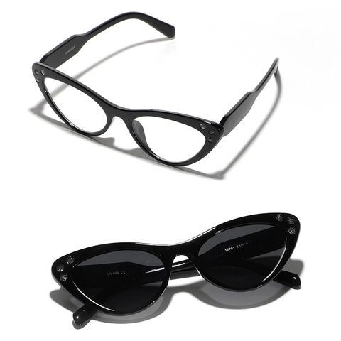 Vintage Cat Eye Sonnenbrille Damen UV400 Schutz PC Rahmen AC Gläser Strass Retro Mode Brille