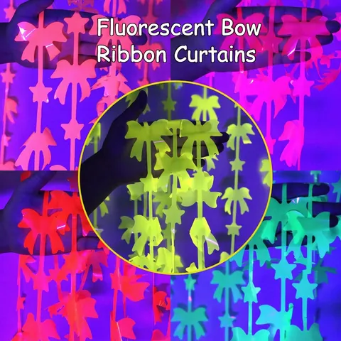 Décorations De Fête Néon Rideaux À Franges En Aluminium Jupes De Table Bannières UV Réactives Lunettes Fluorescentes Bandeaux Plastique PET