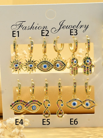 Copper Rhinestone Evil Eye Hamsa Hand Drop Earrings For Women Fashion Jewelry Gold Plated Bohemian Colorful Crystals Studs